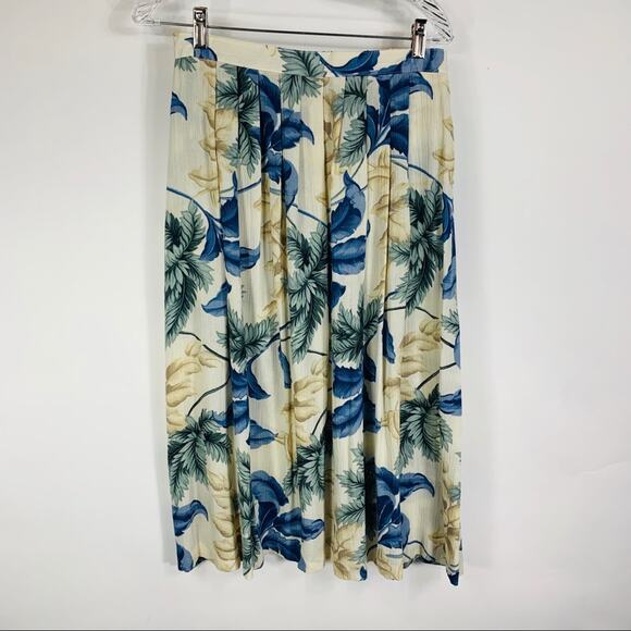 Crinkle Cotton Skirt Cream Yellow Blue Floral 12 - Picture 1 of 3